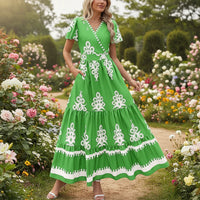 Damen Sommerkleid Blumenmuster Kurzes Freizeit Kleid in Grün