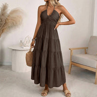 Sommerkleid Damen Halterneck Urlaub Freizeit in Kaffeebraun