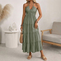 Sommerkleid Damen Halterneck Urlaub Freizeit in Grün
