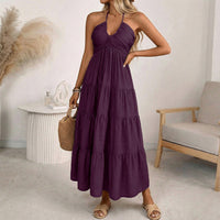 Sommerkleid Damen Halterneck Urlaub Freizeit in Magenta