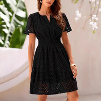 Damen Sommerkleid Rüschen Kurze Ärmel Langes Maxikleid in Schwarz