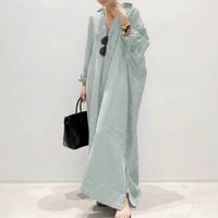 Damen Sommerkleid Langen Ärmeln langen Streifen Freizeitkleid in Grün