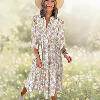 Damen Sommerkleid Langen Ärmeln V-Ausschnitt in Weiß