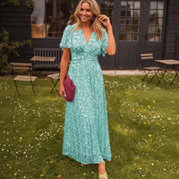 Sommerkleid Damen Maxi Blume Freizeit Urlaub in Grün