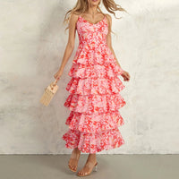 Damen Sommerkleid Rüschen Blumen Kurzes Freizeitkleid in Rosa