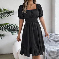 Sommerkleid Damen Rüsche Saum Urlaub Freizeit in Schwarz
