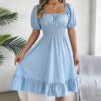 Sommerkleid Damen Rüsche Saum Urlaub Freizeit in Blau