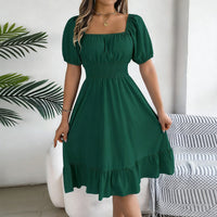 Sommerkleid Damen Rüsche Saum Urlaub Freizeit in Grün