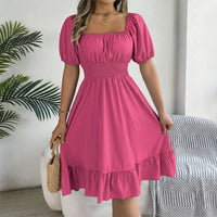 Sommerkleid Damen Rüsche Saum Urlaub Freizeit in Rosé