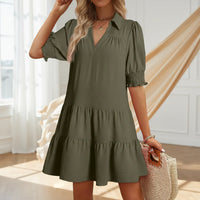 Damen Sommerkleid Rüschen Locker Bequem Sommer in Armeegrün