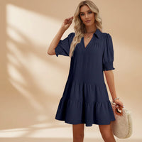 Damen Sommerkleid Rüschen Locker Bequem Sommer in Marine