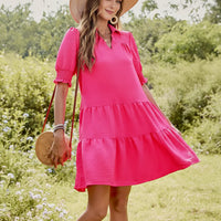 Damen Sommerkleid Rüschen Locker Bequem Sommer in Rosenrot