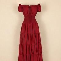 Damen Sommerkleid Renaissance Mittelalter Langes Maxikleid in Rotwein