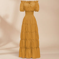 Damen Sommerkleid Renaissance Mittelalter Langes Maxikleid in Ingwer