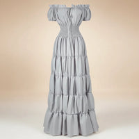 Damen Sommerkleid Renaissance Mittelalter Langes Maxikleid in Grau