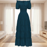 Damen Sommerkleid Renaissance Mittelalter Langes Maxikleid in Marineblau