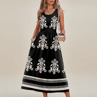 Damen Sommerkleid Ärmellos Fließend Sommer in Schwarze Blume