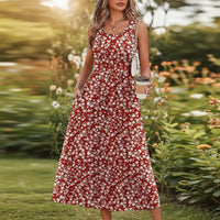 Damen Sommerkleid Ärmellos Fließend Sommer in Burgund
