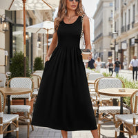 Damen Sommerkleid Ärmellos Fließend Sommer in Tiefschwarz