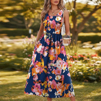 Damen Sommerkleid Ärmellos Fließend Sommer in Tiefblau