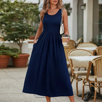 Damen Sommerkleid Ärmellos Fließend Sommer in Tiefblau 2