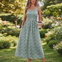 Damen Sommerkleid Ärmellos Fließend Sommer in Grün