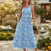 Damen Sommerkleid Ärmellos Fließend Sommer in Hellblau
