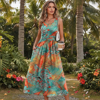 Damen Sommerkleid Ärmellos Fließend Sommer in Malachitblau