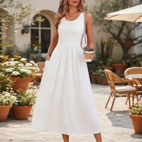 Damen Sommerkleid Ärmellos Fließend Sommer in Weiß
