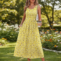 Damen Sommerkleid Ärmellos Fließend Sommer in Gelb