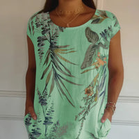 Sommerkleid Damen Kurzarm Print Freizeit Urlaub in Grün