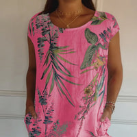 Sommerkleid Damen Kurzarm Print Freizeit Urlaub in Rosa