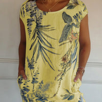 Sommerkleid Damen Kurzarm Print Freizeit Urlaub in Gelb