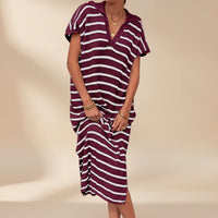 Damen Sommerkleid Umlegekragen Elegantes Leichtes Kleid in Lila Rot