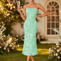 Damen Sommerkleid Trägerlos Lang Schmal Maxikleid in Hellgrün