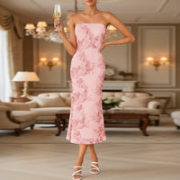 Damen Sommerkleid Trägerlos Lang Schmal Maxikleid in Hellrosa