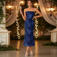 Damen Sommerkleid Trägerlos Lang Schmal Maxikleid in Marineblau