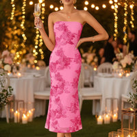 Damen Sommerkleid Trägerlos Lang Schmal Maxikleid in Rosa