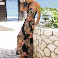 Damen Sommerkleid Bandeau Schulterfrei Kurzes Freizeitkleid in Blatt