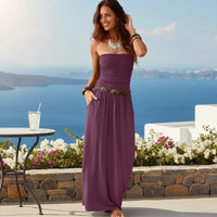 Damen Sommerkleid Bandeau Schulterfrei Kurzes Freizeitkleid in Lila