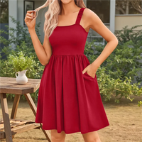 Damen Sommerkleid Floral Strandurlaub Ärmelloses Lässiges Sommerkleid in Weinrot