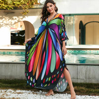 Damen Sommerkleid Bunte Streifen Leichtes Freizeit Kleid in Blau