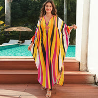 Damen Sommerkleid Bunte Streifen Leichtes Freizeit Kleid in Gold