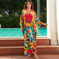 Damen Sommerkleid Bunte Streifen Leichtes Freizeit Kleid in Orange