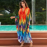 Damen Sommerkleid Bunte Streifen Leichtes Freizeit Kleid in Rot