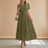 Sommerkleid Damen Maxi Casual Langes Kleid Sommer in Armeegrün