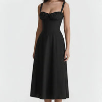 Damen Sommerkleid Lang Elegantes Bequemes Kleid Sommer in Schwarz
