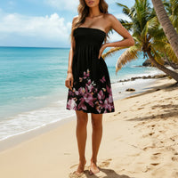 Damen Sommerkleid Kurz Röhrenflorales Design Sommerurlaub in Schwarz 11