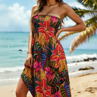 Damen Sommerkleid Kurz Röhrenflorales Design Sommerurlaub in Schwarz 12