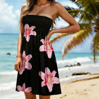 Damen Sommerkleid Kurz Röhrenflorales Design Sommerurlaub in Schwarz 5